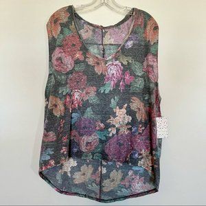 We The Free People Womens Size M Sleeveless Tee Tropical Combo Hi Low Hem Floral